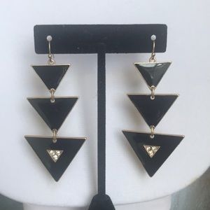 Black & Gold Triangle Earrings w/ Crystals